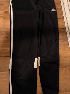 Adidas kids unisex  Black Track Pants with White Stripes